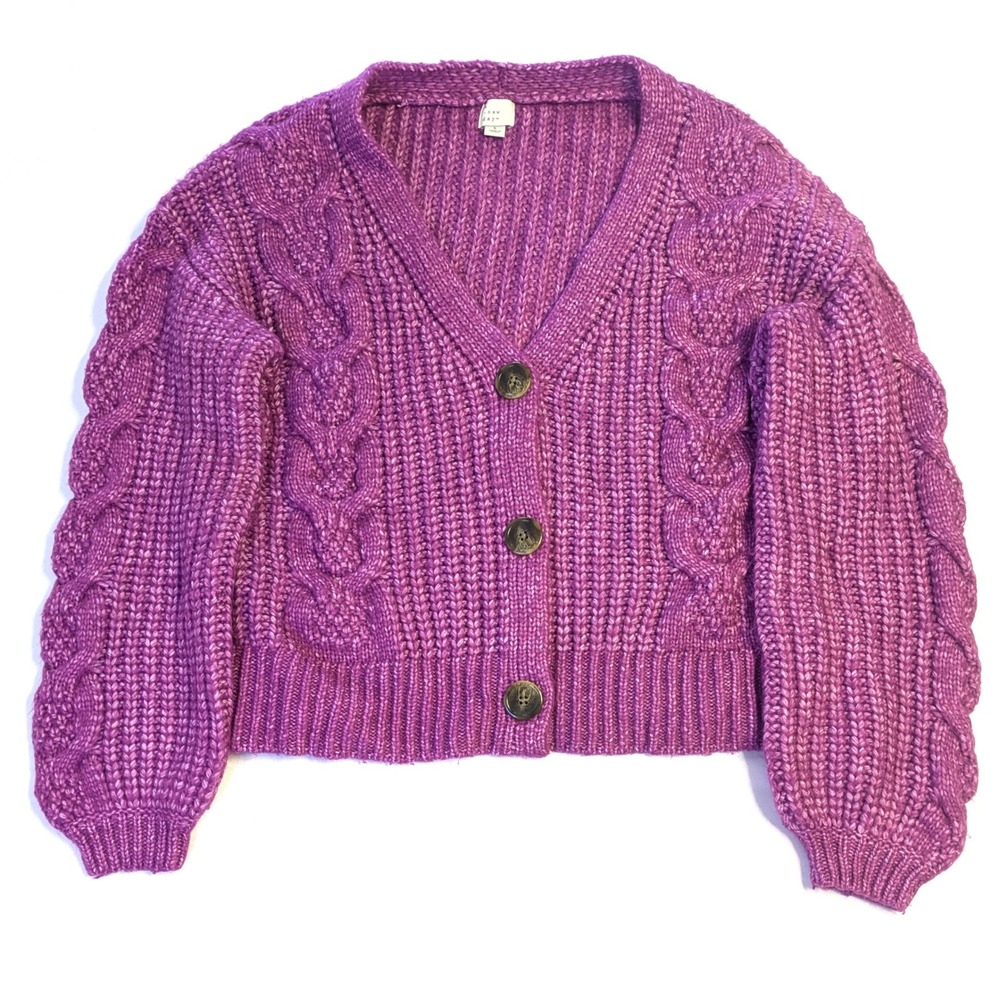 A New Day Purple Fascia Cable Knit Cropped Cardigan Sweater Large RN17730